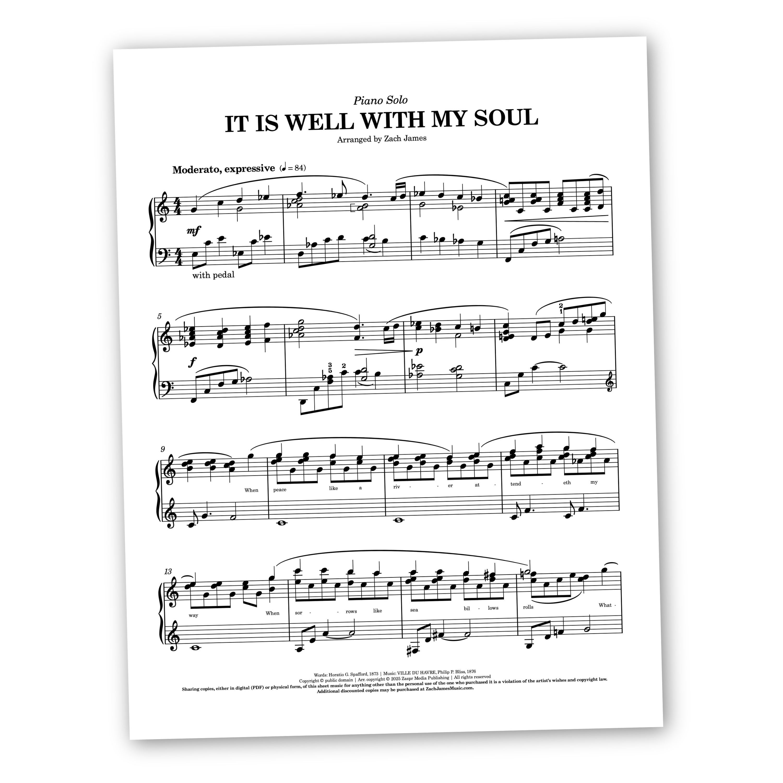 It Is Well With My Soul - Piano Sheet Music (PDF) – Zach James Music