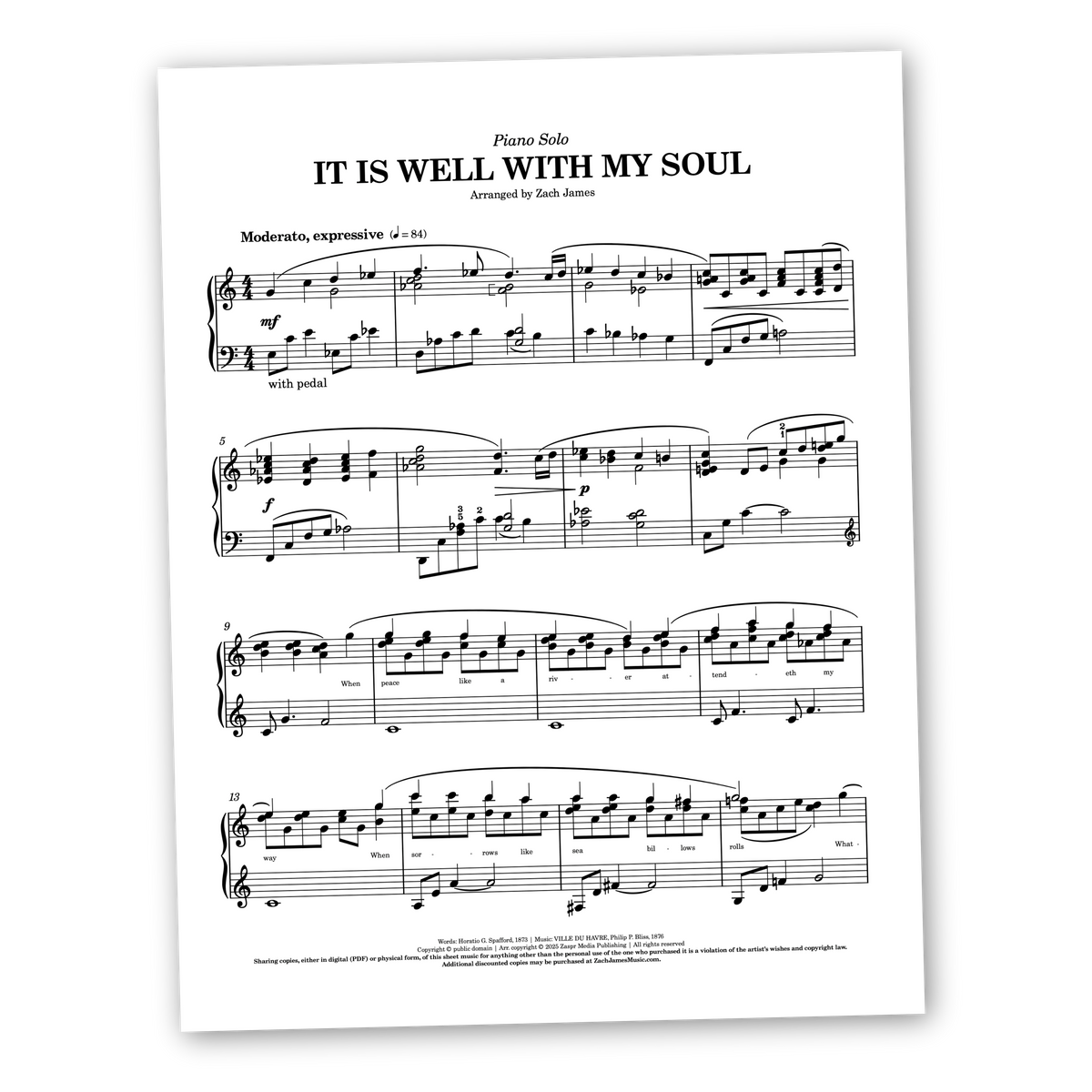 It Is Well With My Soul - Piano Sheet Music (PDF) – Zach James Music