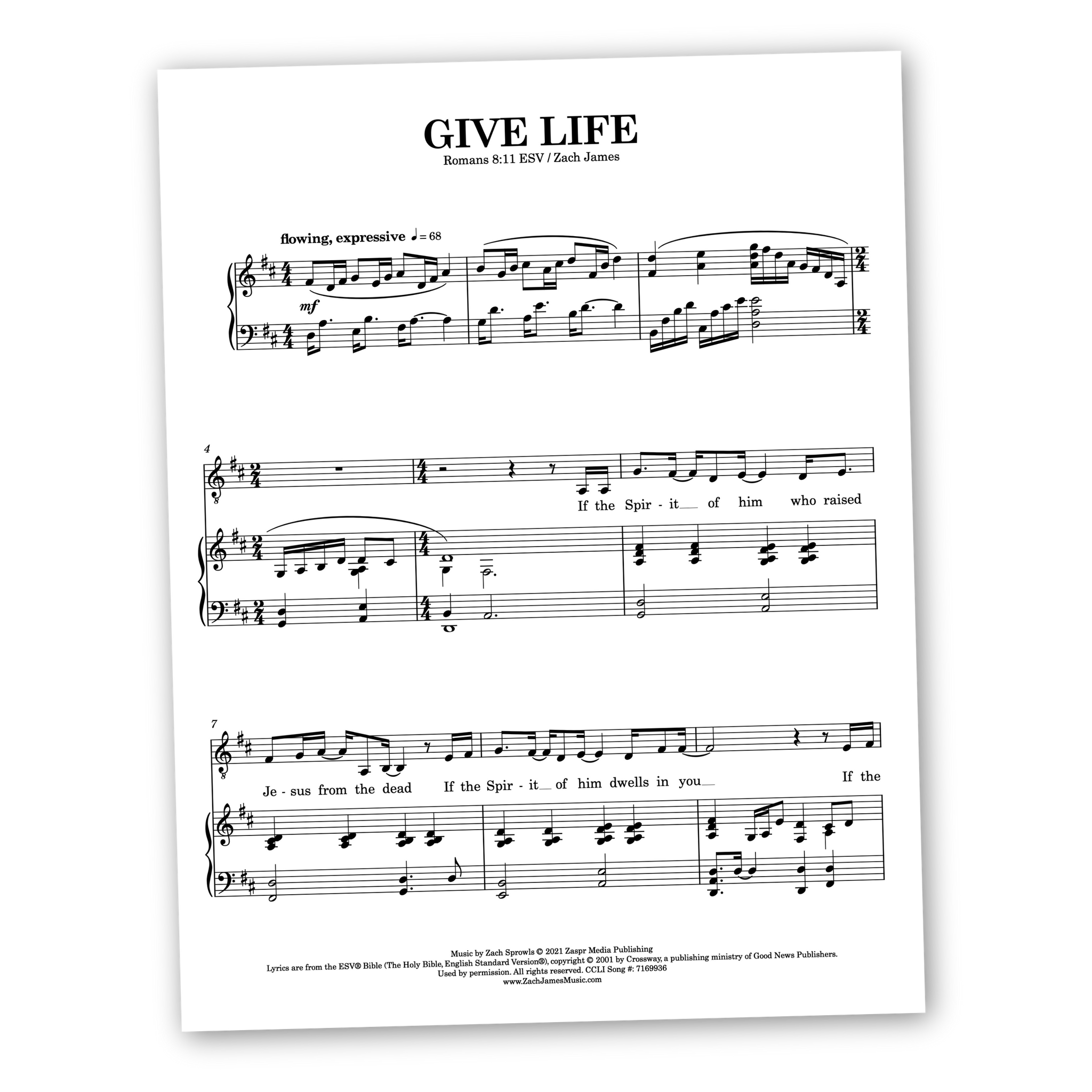 Give Life (Romans 8:11 ESV) - Piano/Vocal